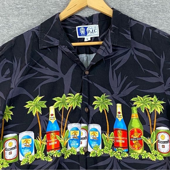 Styled by RJC Mens Multicolor Beer‎ Graphic Hawaiian SS Button Down Size L - Picture 3 of 10